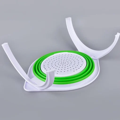 Collapsible Silicone Colander with Bracket, 4.5 Quart Kitchen Vegetable and Fruit Washing Basket, Drainer Tool (Green and Orange) - Image 4