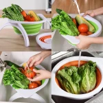 Collapsible Silicone Colander with Bracket, 4.5 Quart Kitchen Vegetable and Fruit Washing Basket, Drainer Tool (Green and Orange) - Image 6
