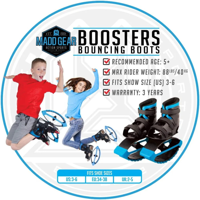 MGP Action Sports – Boost Boots – Kids Jumping Shoes – Black Blue – Suites Boys & Girls Ages 5+ - Max User Weight 88lbs - Image 10