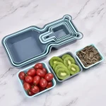 Click to see full view      Oren Empower 10 Pieces Foldable Food Plate Trays Set/Stackable Tray Organizer Container Nesting Storage Display Plate for Salad Snack Fruit/Easy to Carry for Travel and Picnic - Blue & Grey - Image 4