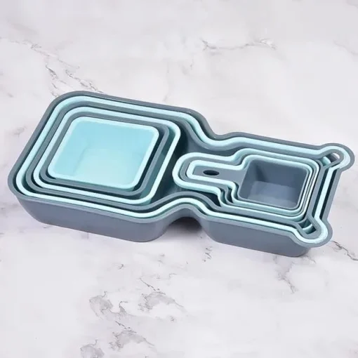 Click to see full view      Oren Empower 10 Pieces Foldable Food Plate Trays Set/Stackable Tray Organizer Container Nesting Storage Display Plate for Salad Snack Fruit/Easy to Carry for Travel and Picnic - Blue & Grey - Image 5