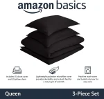 Amazon Basics Lightweight Microfiber 3-Piece Duvet Cover Set with Zipper Closure, Full/Queen, Black, Solid - Image 2