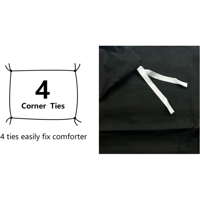 Amazon Basics Lightweight Microfiber 3-Piece Duvet Cover Set with Zipper Closure, Full/Queen, Black, Solid - Image 6