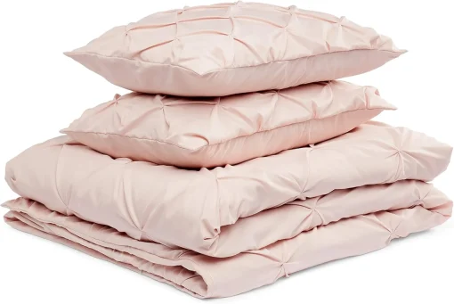 Amazon Basics Light-Weight Microfiber Pinch Pleat Duvet Cover Set - 3 Pieces, Full/Queen, Blush Pink, Geometric - Image 2