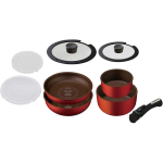 Iris Ohyama "Diamond - Coated" IH - Compatible Frying Pan Set with Removable Handles (Orange)