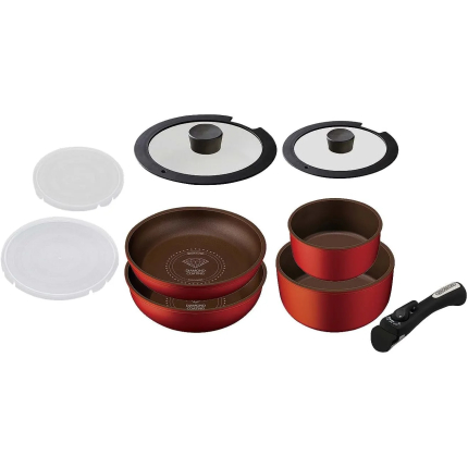 Iris Ohyama "Diamond - Coated" IH - Compatible Frying Pan Set with Removable Handles (Orange)