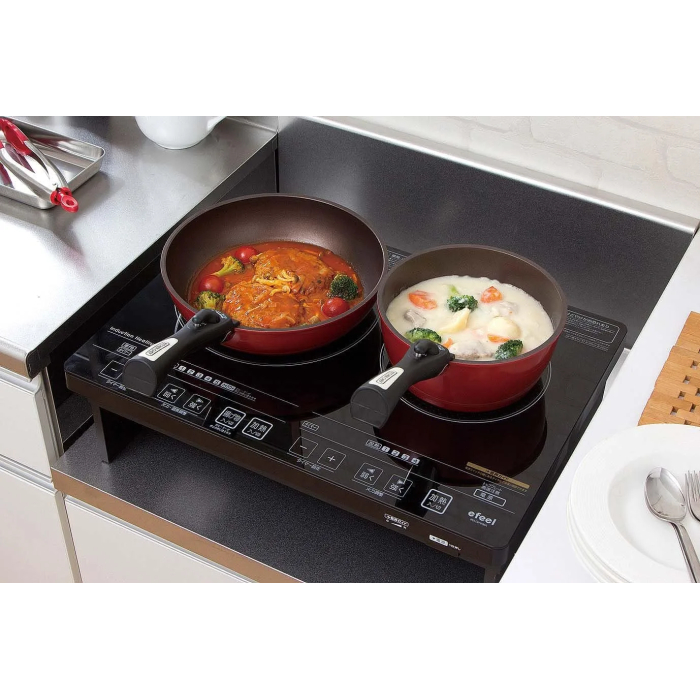 Iris Ohyama "Diamond - Coated" IH - Compatible Frying Pan Set with Removable Handles (Orange) - Image 3