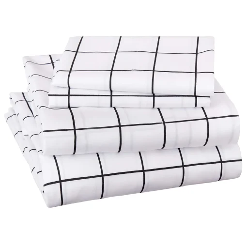 AmazonBasics College Dorm Microfiber Sheet Set with Elastic Pockets - Queen, Black Grid - Image 7