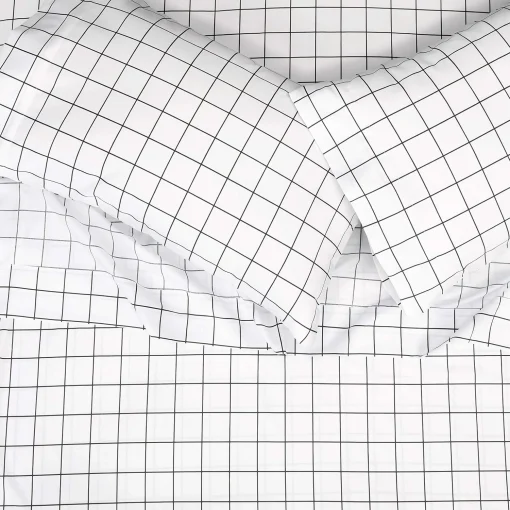 AmazonBasics College Dorm Microfiber Sheet Set with Elastic Pockets - Queen, Black Grid - Image 2