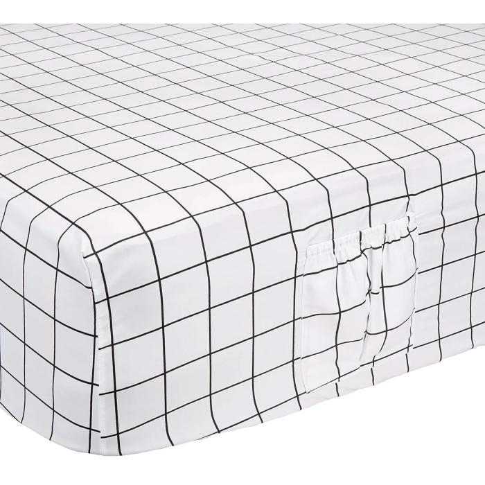 AmazonBasics College Dorm Microfiber Sheet Set with Elastic Pockets - Queen, Black Grid - Image 4