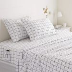 AmazonBasics College Dorm Microfiber Sheet Set with Elastic Pockets - Queen, Black Grid