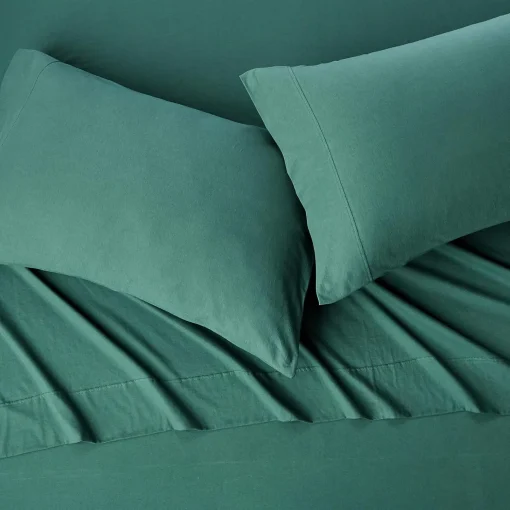 Amazon Basics Cotton Jersey 4-Piece Bed Sheet Set, Full, Dark Green, Solid - Image 3