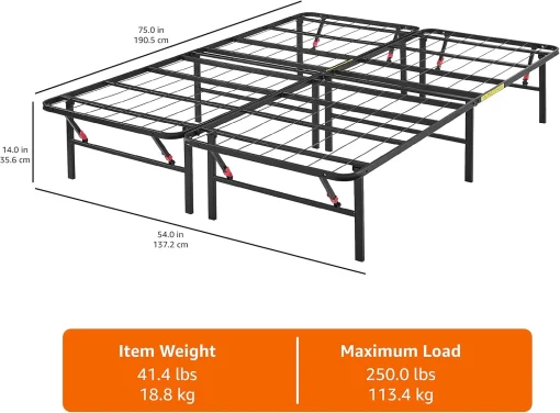 Amazon Basics Bed Frame with Storage, Foldable Metal Platform, Sturdy Steel, No Box Spring Needed, 14 inches High, Tool-Free Setup, Full Size, Black - Image 3