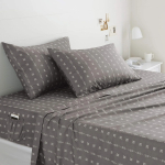 AmazonBasics College Dorm Microfiber Sheet Set with Elastic Pockets - Queen, Grey Simple Stripe