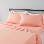 Amazon Basics Lightweight Super Soft Easy Care Wrinkle Free Breathable Microfiber 4-Piece Bed Sheet Set with 14-Inch Deep Pockets, King,Peachy Coral , Solid