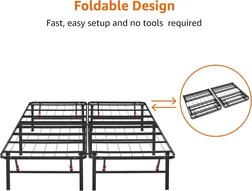 Amazon Basics Bed Frame with Storage, Foldable Metal Platform, Sturdy Steel, No Box Spring Needed, 14 inches High, Tool-Free Setup, Full Size, Black - Image 4