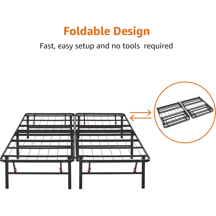 Amazon Basics Bed Frame with Storage, Foldable Metal Platform, Sturdy Steel, No Box Spring Needed, 14 inches High, Tool-Free Setup, Full Size, Black - Image 4