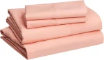 Amazon Basics Lightweight Super Soft Easy Care Wrinkle Free Breathable Microfiber 4-Piece Bed Sheet Set with 14-Inch Deep Pockets, King,Peachy Coral , Solid - Image 2