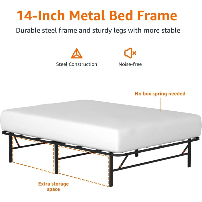 Amazon Basics Bed Frame with Storage, Foldable Metal Platform, Sturdy Steel, No Box Spring Needed, 14 inches High, Tool-Free Setup, Full Size, Black - Image 5