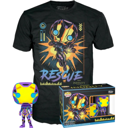 Funko Marvel Studios Avengers Endgame Rescue Blacklight Exclusive Pop! Vinyl Figure w/T-Shirt Bundle Size 2XL