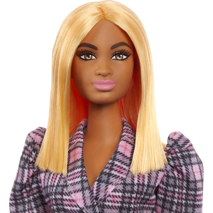 Barbie Fashionistas Doll #161, Curvy with Orange Hair, Pink Plaid Dress & Accessories Including Black Boots & Yellow Fanny Pack - Image 4
