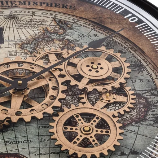 Wall clock WORLD MAP ANTIQUE with moving gears D. 60cm Formano - Image 5