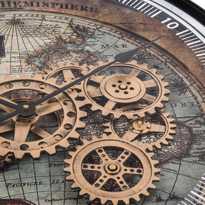 Wall clock WORLD MAP ANTIQUE with moving gears D. 60cm Formano - Image 5