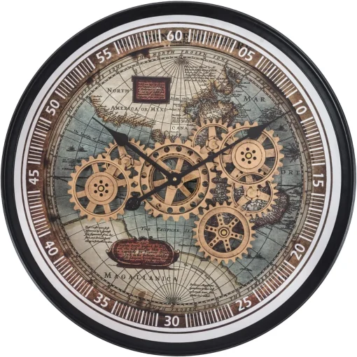 Wall clock WORLD MAP ANTIQUE with moving gears D. 60cm Formano - Image 6