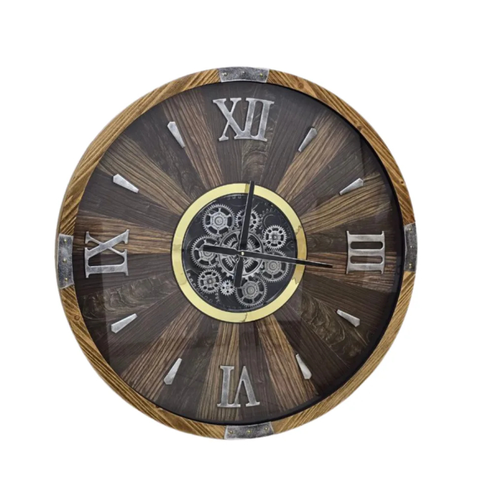 ATMOSPHERA Keane Mechanism Wall Clock 63cm Brown Technical Information: Dimensions: L. 63.5 x W. 8 x H. 63.5 cm Materials: Glass & MDF Specifics: Vintage & Useful Round wall clock Roman numerals - Image 4