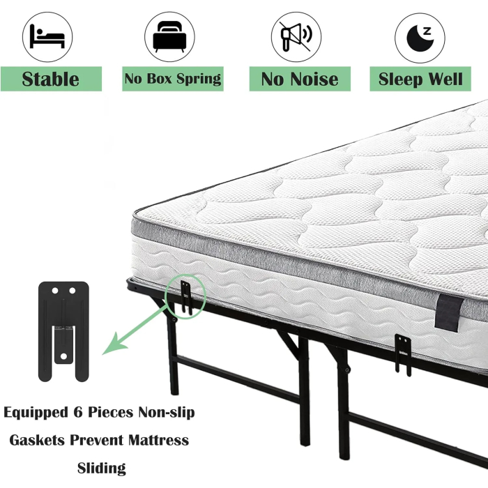 Tower Metal Bed Frame, King Size, 14" Height, Non-Slip Design, Silent Design, Metal Platform Bed, Easy Assembly, No Box Spring Required, Black (King) - Image 4