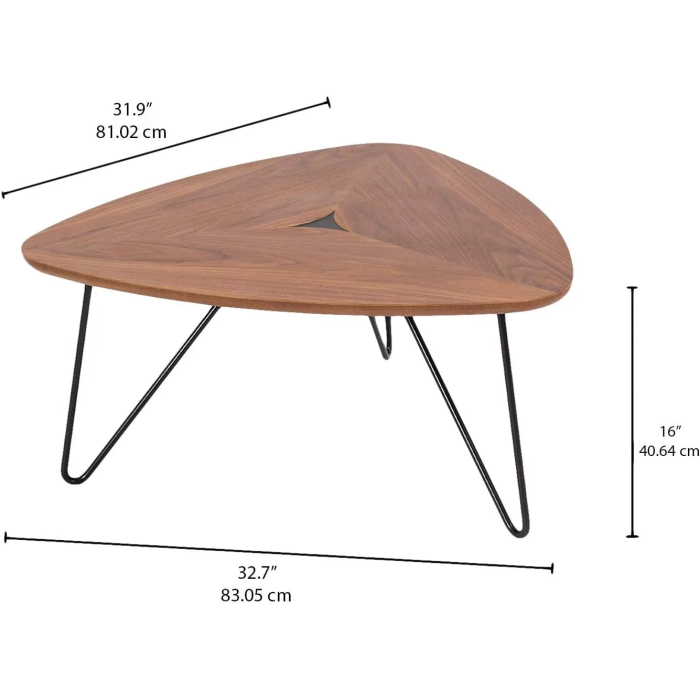 Amazon Brand - Rivet Triangular Coffee Table with Black Metal Legs, 40.6 x 83 x 81 cm, Walnut - Image 3