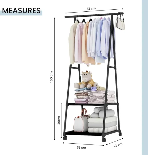 MAGIC SELECT Triangular Coat Stand with Top Bar and 2 Fabric Shelves for Lower Storage. Independent and Durable Clothes Rack. Coat Rack for Hallway, Hallway, Dressing Room. - Image 2