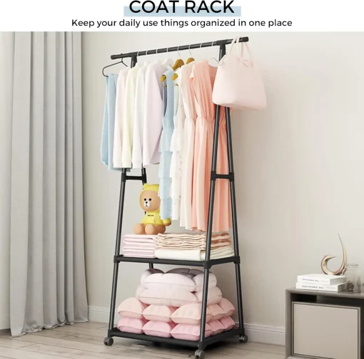 MAGIC SELECT Triangular Coat Stand with Top Bar and 2 Fabric Shelves for Lower Storage. Independent and Durable Clothes Rack. Coat Rack for Hallway, Hallway, Dressing Room. - Image 3
