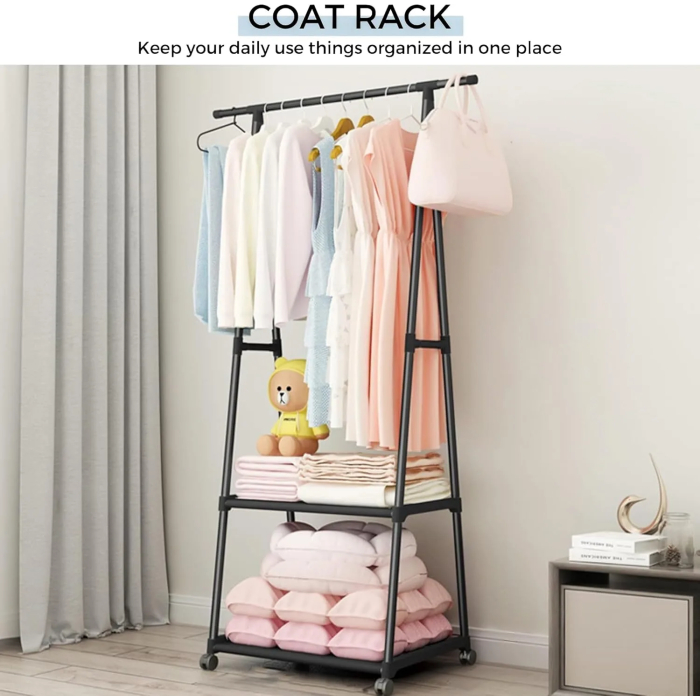 MAGIC SELECT Triangular Coat Stand with Top Bar and 2 Fabric Shelves for Lower Storage. Independent and Durable Clothes Rack. Coat Rack for Hallway, Hallway, Dressing Room. - Image 3