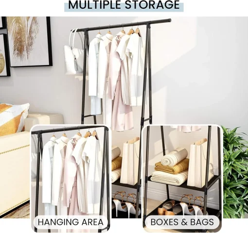 MAGIC SELECT Triangular Coat Stand with Top Bar and 2 Fabric Shelves for Lower Storage. Independent and Durable Clothes Rack. Coat Rack for Hallway, Hallway, Dressing Room. - Image 4
