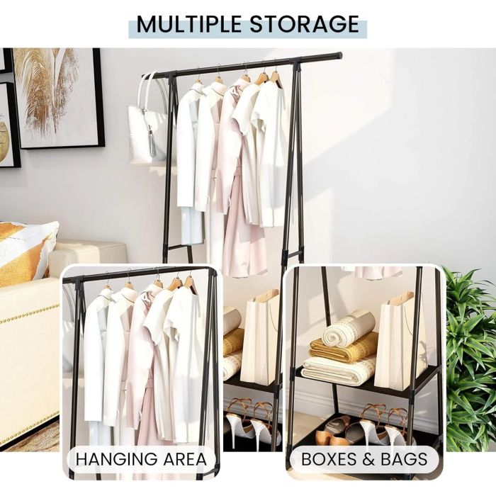 MAGIC SELECT Triangular Coat Stand with Top Bar and 2 Fabric Shelves for Lower Storage. Independent and Durable Clothes Rack. Coat Rack for Hallway, Hallway, Dressing Room. - Image 4