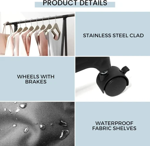 MAGIC SELECT Triangular Coat Stand with Top Bar and 2 Fabric Shelves for Lower Storage. Independent and Durable Clothes Rack. Coat Rack for Hallway, Hallway, Dressing Room. - Image 5