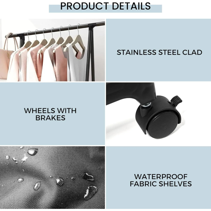 MAGIC SELECT Triangular Coat Stand with Top Bar and 2 Fabric Shelves for Lower Storage. Independent and Durable Clothes Rack. Coat Rack for Hallway, Hallway, Dressing Room. - Image 5