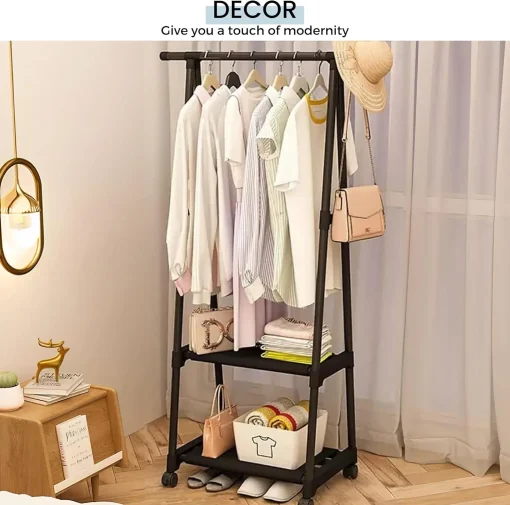 MAGIC SELECT Triangular Coat Stand with Top Bar and 2 Fabric Shelves for Lower Storage. Independent and Durable Clothes Rack. Coat Rack for Hallway, Hallway, Dressing Room. - Image 6