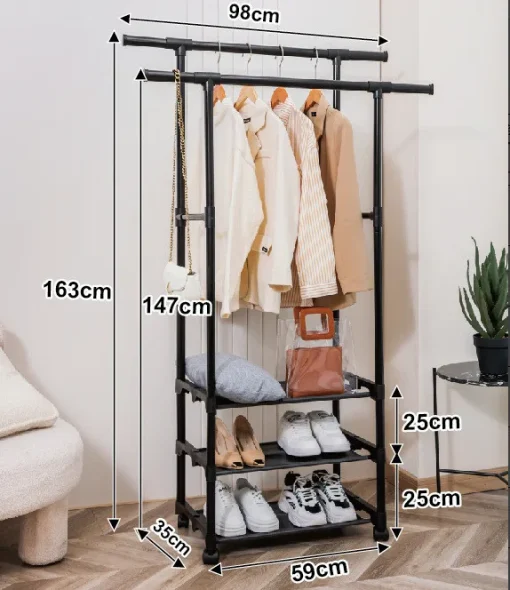 Clothes rack and shoe shelf 98x35x163 cm 8903 Clothes rack on wheels Детальніше: https://kanctovar.com.ua/ua/p2330836899-stojka-veshalka-dlya.html - Image 6