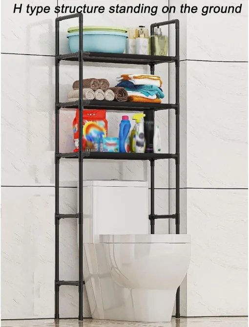 Toilet Racks That Go Over The Toilet White, PP Environmental Protection Material, Black and White, Easy Installation, Stable Freestanding Toilet Rack Storage Shelves - Image 4
