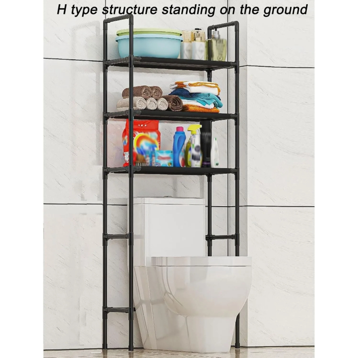 Toilet Racks That Go Over The Toilet White, PP Environmental Protection Material, Black and White, Easy Installation, Stable Freestanding Toilet Rack Storage Shelves - Image 4