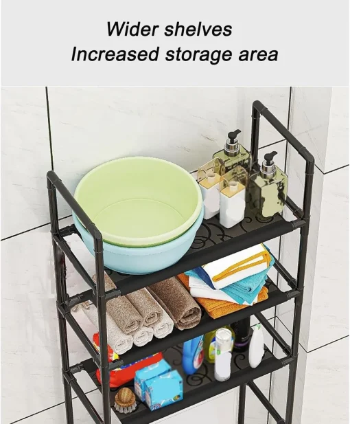 Toilet Racks That Go Over The Toilet White, PP Environmental Protection Material, Black and White, Easy Installation, Stable Freestanding Toilet Rack Storage Shelves - Image 5