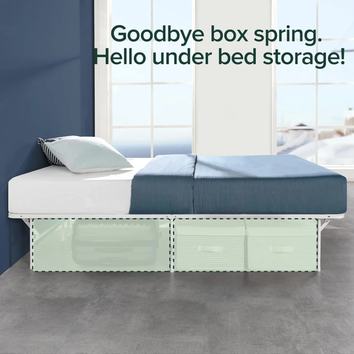 ZINUS SmartBase Tool-Free Assembly Mattress Foundation, 14 Inch Metal Platform Bed Frame, No Box Spring Needed, Sturdy Steel Frame, Underbed Storage, White, Queen - Image 3