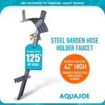 Aqua Joe Steel Garden Hose Stand with Brass Faucet and Quick Install Anchor Base, Gray - Heavy-Duty Standing Tool for Garage, Backyard, and Patio - Outdoor Gardening System Accessories