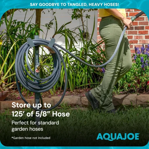 Aqua Joe Steel Garden Hose Stand with Brass Faucet and Quick Install Anchor Base, Gray - Heavy-Duty Standing Tool for Garage, Backyard, and Patio - Outdoor Gardening System Accessories - Image 6