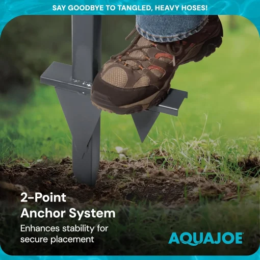 Aqua Joe Steel Garden Hose Stand with Brass Faucet and Quick Install Anchor Base, Gray - Heavy-Duty Standing Tool for Garage, Backyard, and Patio - Outdoor Gardening System Accessories - Image 7