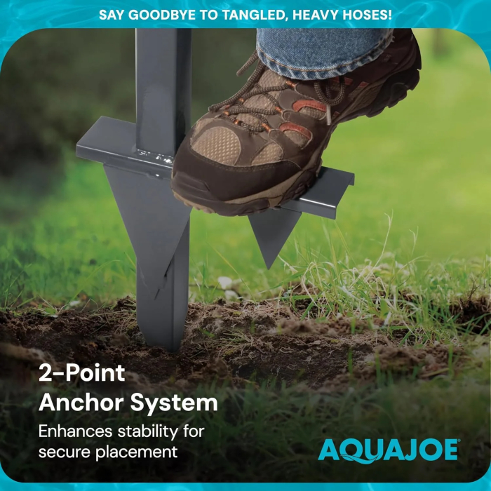 Aqua Joe Steel Garden Hose Stand with Brass Faucet and Quick Install Anchor Base, Gray - Heavy-Duty Standing Tool for Garage, Backyard, and Patio - Outdoor Gardening System Accessories - Image 7