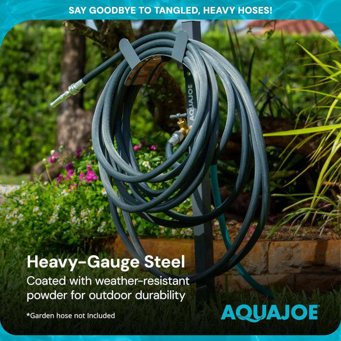 Aqua Joe Steel Garden Hose Stand with Brass Faucet and Quick Install Anchor Base, Gray - Heavy-Duty Standing Tool for Garage, Backyard, and Patio - Outdoor Gardening System Accessories - Image 8