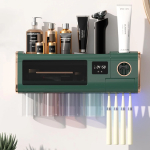 TINS UV Sanitizer Toothbrush for Bathroom, UV Sanitizer Toothbrush Holder, Wall Teeth, Automatic Toothpaste Dispenser, Toothbrush Organizer, USB Charging, 2000 mAh Battery-Green